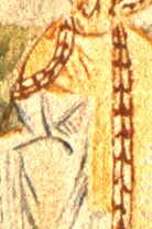 Rostislavova manelka, (snad) dalmatsk knna Miloslava, jako primin nevsta v dlouhm blm rouchu - symbol moravsk crkve